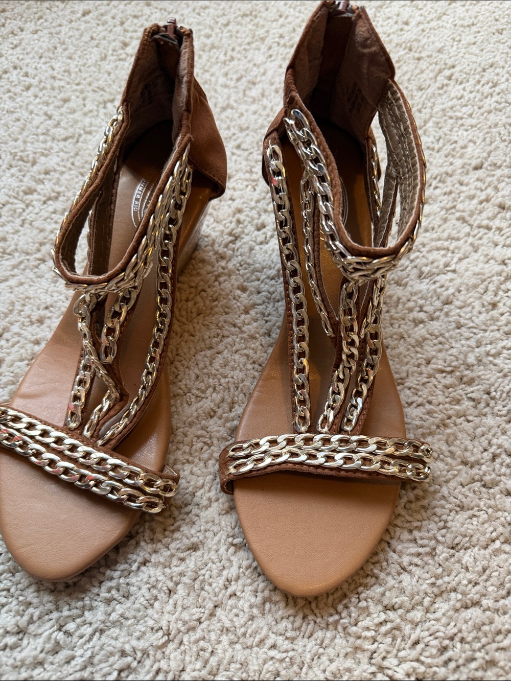 Women's Tan Chain-Trim Gladiator Sandals